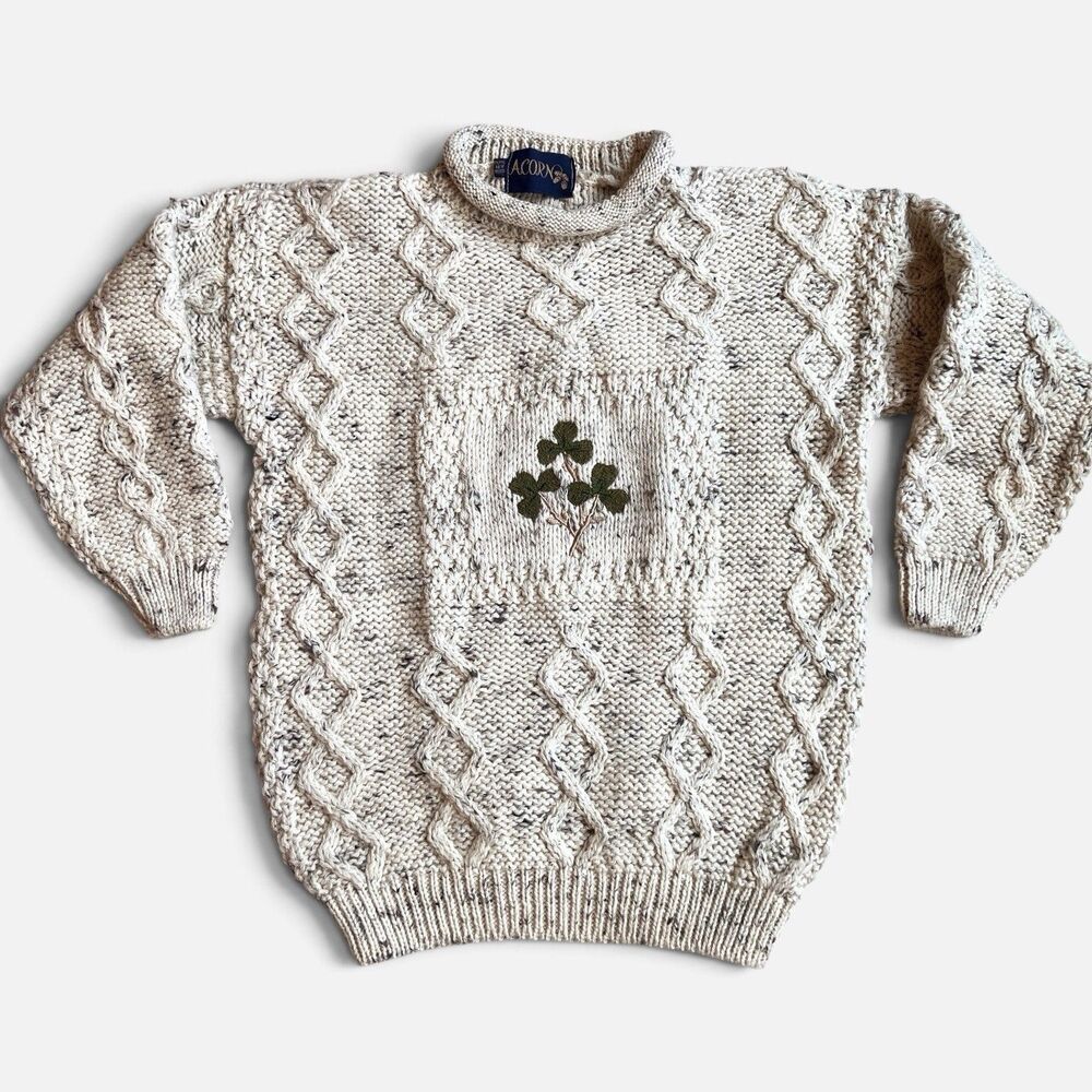 Acorn Wool Fisherman Roll Neck Oversized Sweater Kids 9 Shamrock Embroidered